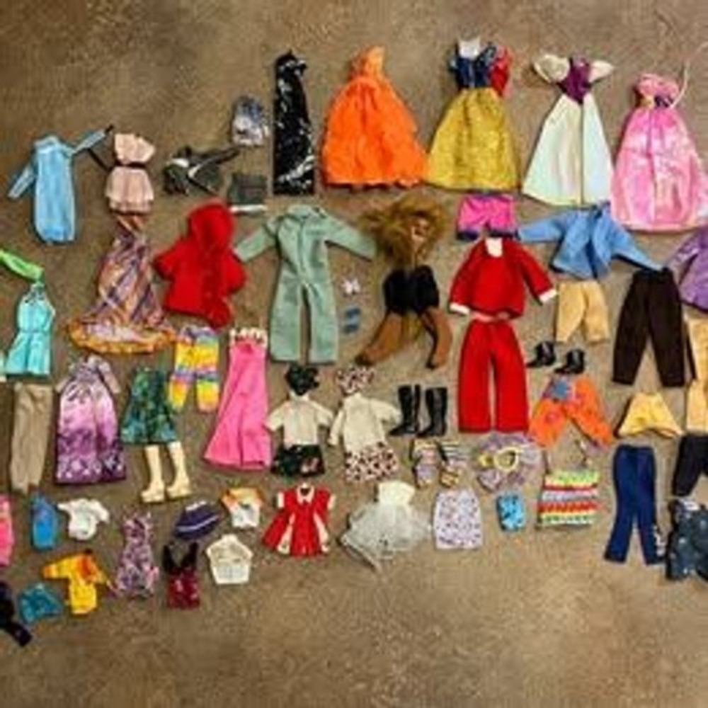 Vintage Lot of 84 Barbie & Ken Clothes Outfits & Mattel Doll Box Travel Case
